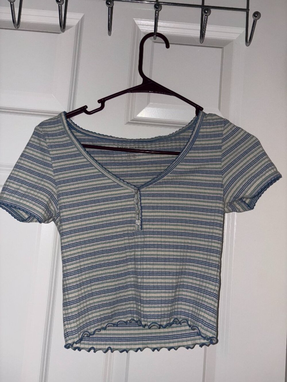 American Eagle Cropped Ribbed Striped Shirt